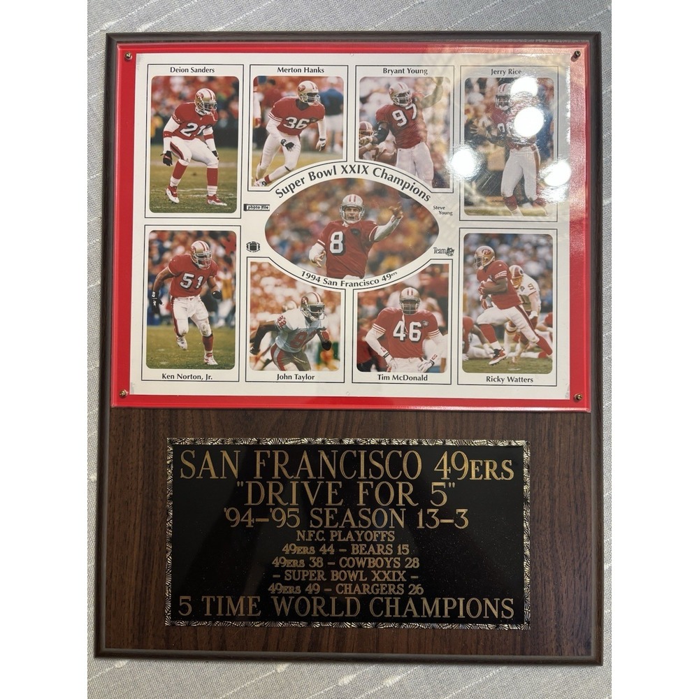 Vintage 90s San Francisco 49ers Plaque 5 Time Super Bowl XXIX Champions 12"x15"
